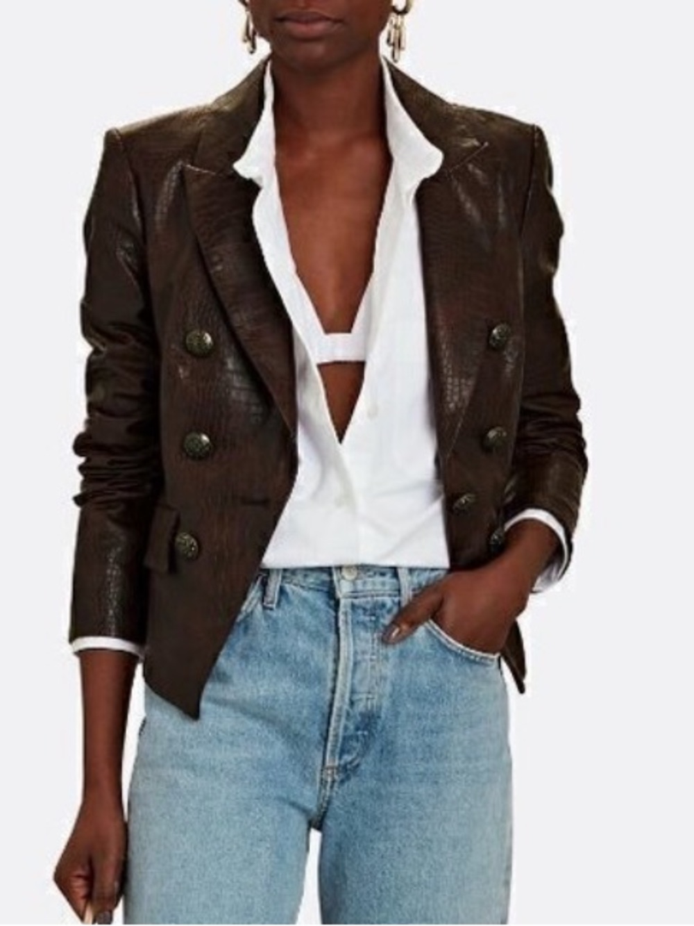 NWOT Veronica Beard Double-Breasted Brown Leather Blazer